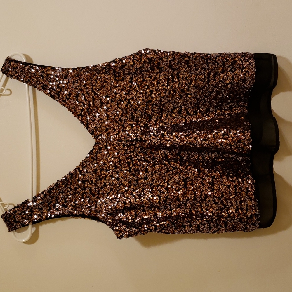 Bronze Sequin and Black sheer top